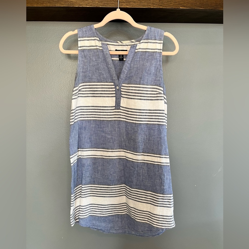 SPRING DRESS; Blue and White Stripped Collared Neck Dress